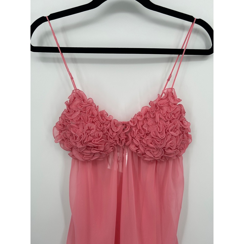 La Senza Lingerie Pink Ruffle Rosette Babydoll Chemise Sheer Nightgown Small - Picture 12 of 13